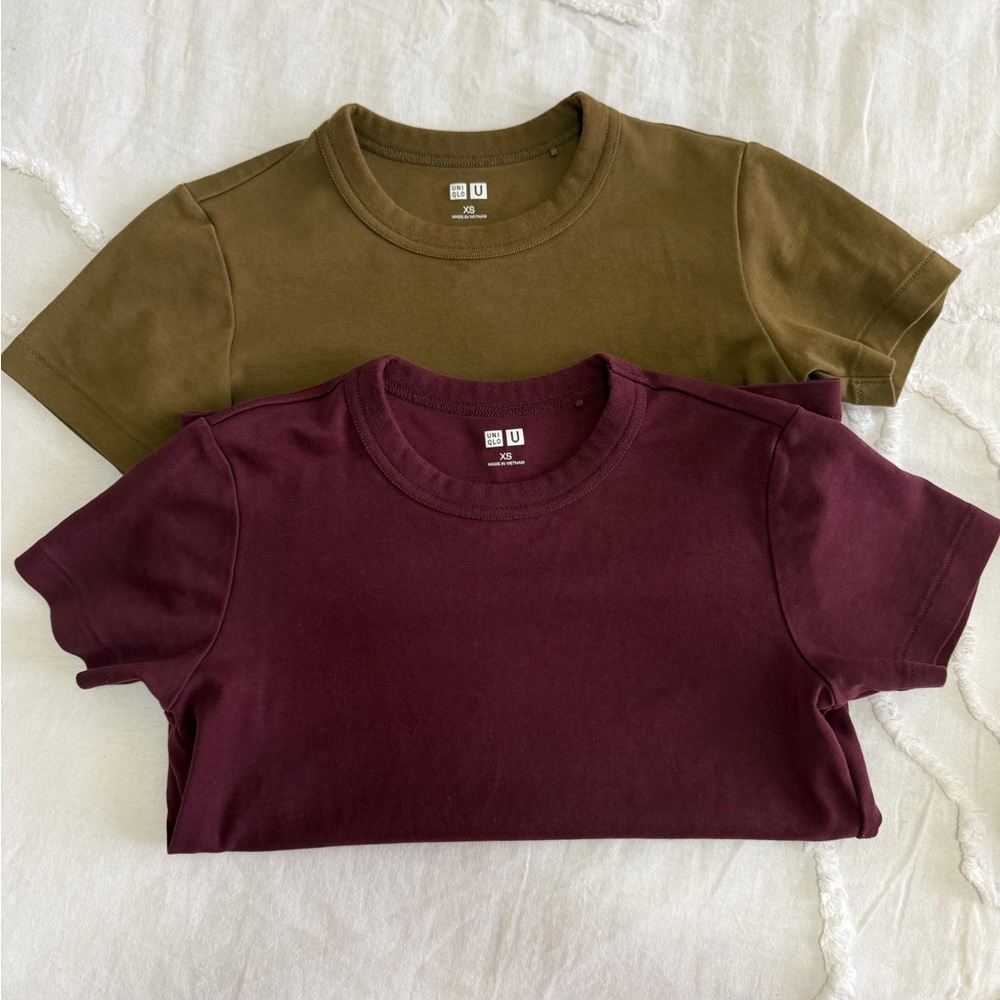 Uniqlo Olive and Burgundy T-Shirt Duo